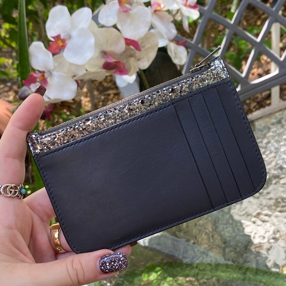 Coach Navy Blue Leather & Silver Glitter Compact Slim Wallet - Picture 10 of 16